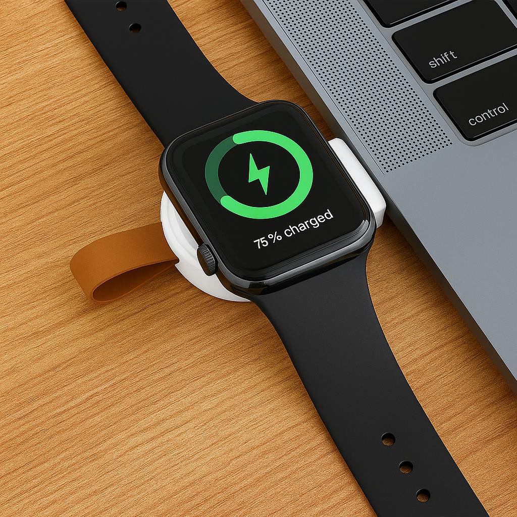 Portable Magnetic Apple Watch Charger – Dual USB-C & USB-A Plug | Travel-Ready Wireless Dock (All Series, Ultra & SE)