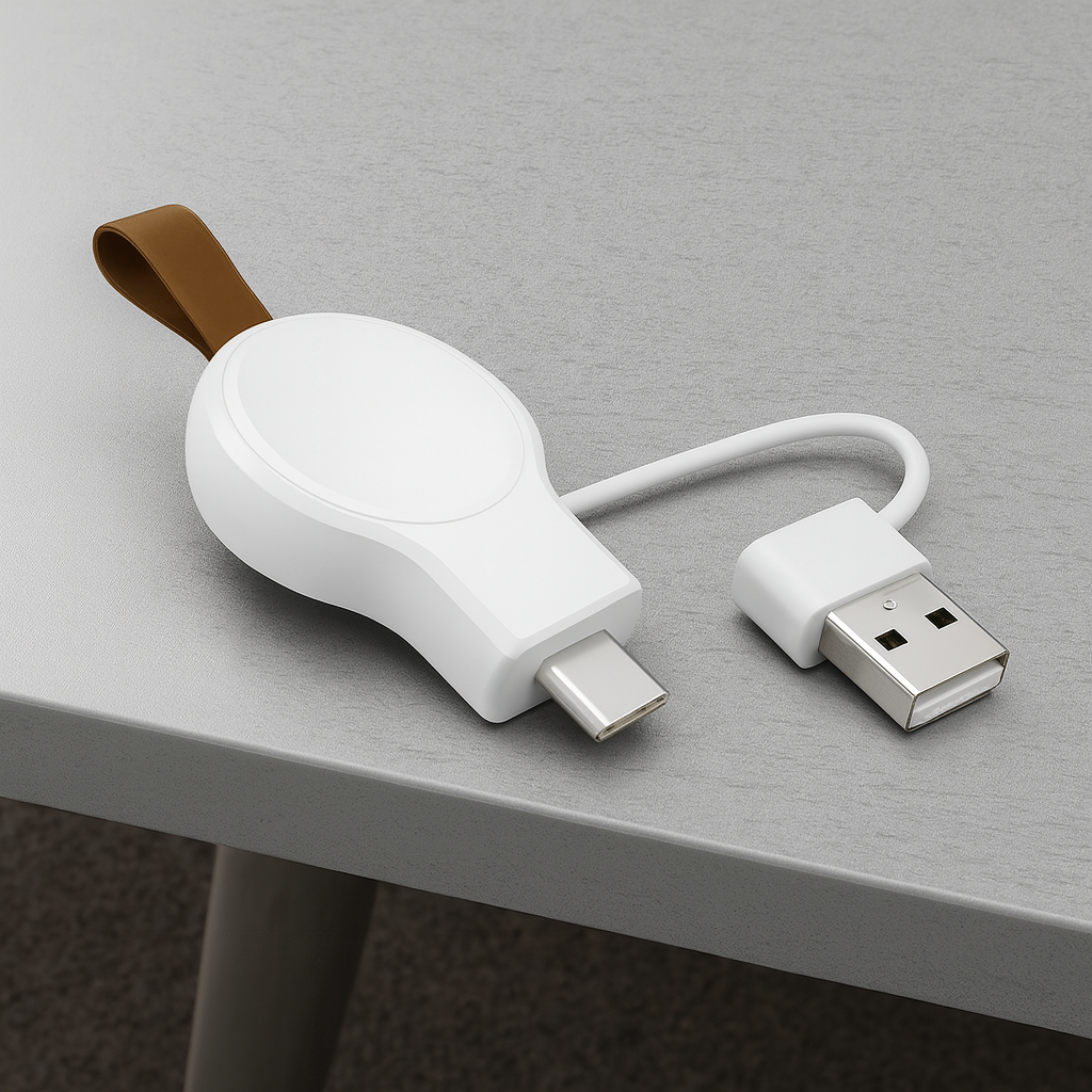 Portable Magnetic Apple Watch Charger – Dual USB-C & USB-A Plug | Travel-Ready Wireless Dock (All Series, Ultra & SE)